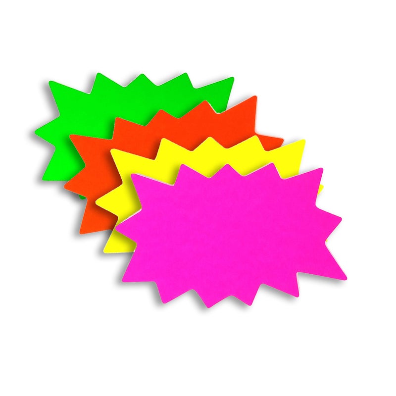 Store Fixtures Direct 6" x 9" Medium BLANK Solar Star Burst Neon Fluorescent Retail Signs - 100 Total Cards - Image 1